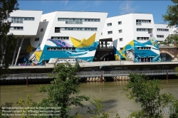 Viennaslide-00310969 Wien, Donaukanal, Häuser von Zaha Hadid, Mural von Duo Twooo für Projekt Urban Island // Vienna, Zaha Hadid Houses with Mural by Duo Twooo