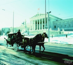 Viennaslide-01110194 Wien, Ringstrasse, Parlament und Fiaker, Effektfilter