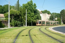 Viennaslide-05294036 Montpellier, moderne Tramway Linie 4, Fahrzeugdesign von Christian Lacroix - Montpellier, modern Tramway Line 4, Design by Christian Lacroix, Place Albert 1er