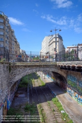 Viennaslide-05387061 Der Chemin de Fer de Petite Ceinture (Kleine Ringbahn) war eine 32 Kilometer lange, Paris umrundende Eisenbahnstrecke, die ab 1852 die in der Stadt gelegenen Endbahnhöfe miteinander verband. Sie verlief innerhalb der Stadtgrenze weitgehend entlang der Thiersschen Stadtbefestigung, einer Mitte des 19. Jahrhunderts errichteten Verteidigungsanlage, da sie auch militärischen Zwecken dienen sollte. Seit 1934 großenteils stillgelegt, sind ihre reichlich verbliebenen Gleise und Bahnhöfe seit Jahrzehnten Gegenstand von Debatten über Bebauung oder Bewahrung.