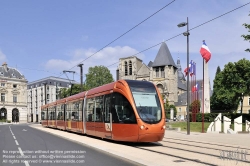 Viennaslide-05223932 France, Le Mans, modern Tramway, Place Aristide Briand, Église abbatiale Notre-Dame de la Couture, Conseil Départemental de la Sarthe, Hôtel du Département