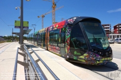 Viennaslide-05293032 Montpellier, moderne Tramway Linie 3, Fahrzeugdesign von Christian Lacroix - Montpellier, modern Tramway Line 3, Design by Christian Lacroix, Juvignac