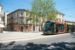 Viennaslide-05293072 Montpellier, moderne Tramway Linie 3, Fahrzeugdesign von Christian Lacroix - Montpellier, modern Tramway Line 3, Design by Christian Lacroix, Saint-Denis