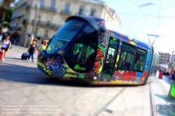 Viennaslide-05293146 Montpellier, moderne Tramway Linie 3, Fahrzeugdesign von Christian Lacroix - Montpellier, modern Tramway Line 3, Design by Christian Lacroix, Gare St Roch