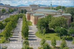 Viennaslide-07337022 Budapest, Varosliget, Blick auf die Kunsthalle (Műcsarnok) // Budapest, Varosliget, View over Art Museum Kunsthalle (Műcsarnok)